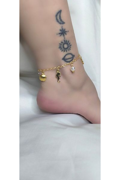 MYSTERY TAKI AKSESUAR Pearl Gold Sea Shell Chain Anklet