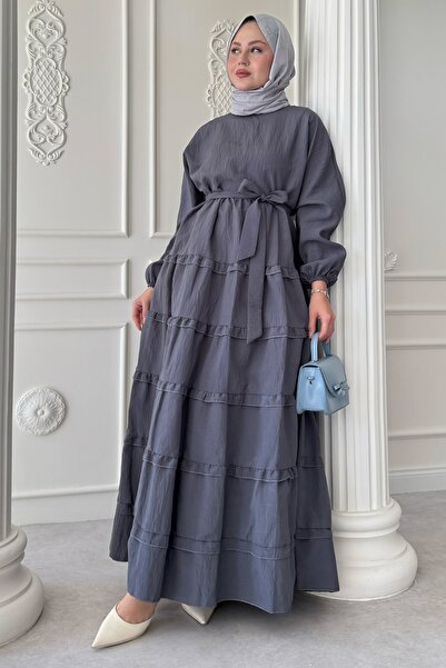 InStyle Φόρεμα Modal Anthracite με λεπτομέρεια βολάν με πτυχτιαστή φούστα