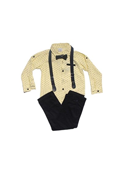 bebegen Boy - Yellow Patterned Shirt and Navy Pants Set