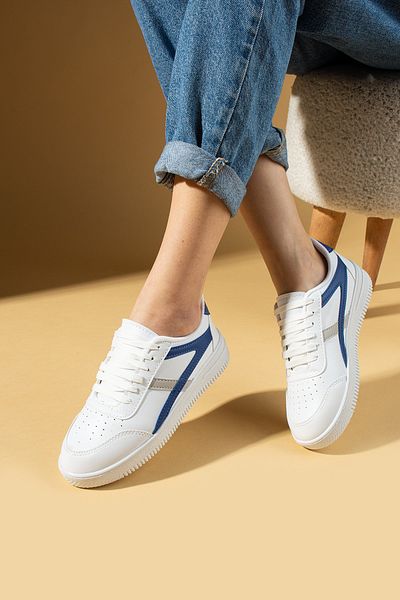 Pembe Potin White Blue Garni Unisex Sports Sneaker Lace-Up Daily Comfortable Sole Shoes