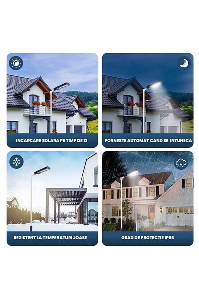 CLASSLIGHTS Lampă stradală solară cu LED, kit complet de instalare, putere 300W, ElectroAZ