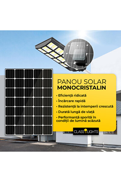 CLASSLIGHTS Lampă solară de 800W cu panou solar monocristalin, 640 LED-uri, bară + telecomandă,
