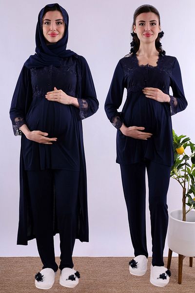 ByLohusa Effortt Navy Blue Hijab Long Dress Maternity Maternity Pajama Set Byl2T24072