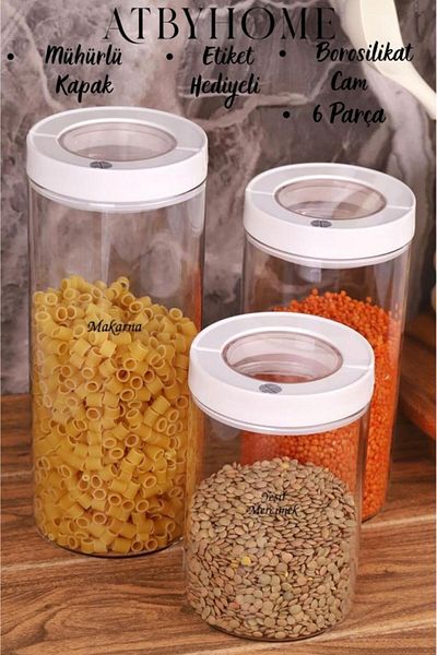 Atbyhome Lengo 3-Pack 1200-1600-2000 ml Sealed Vacuum Borosilicate Glass Food Storage Jar