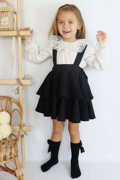 Parla Kids Rochie Helen neagră pentru fete Bluză din dantelă 23 aprilie 29 octombrie Tinuta spectacol Maneca lunga