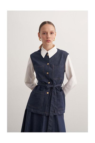 FUSHYA Denim Vest Skirt Suit