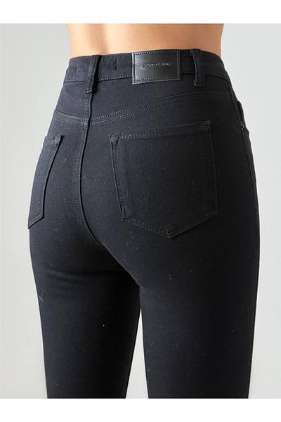 Coral Pocket Detailed Denim Trousers Black