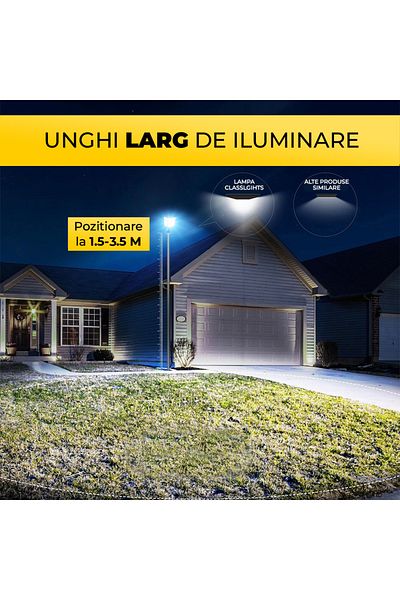CLASSLIGHTS Lampă solară de 800W cu panou solar monocristalin, 640 LED-uri, bară + telecomandă, ClassLights