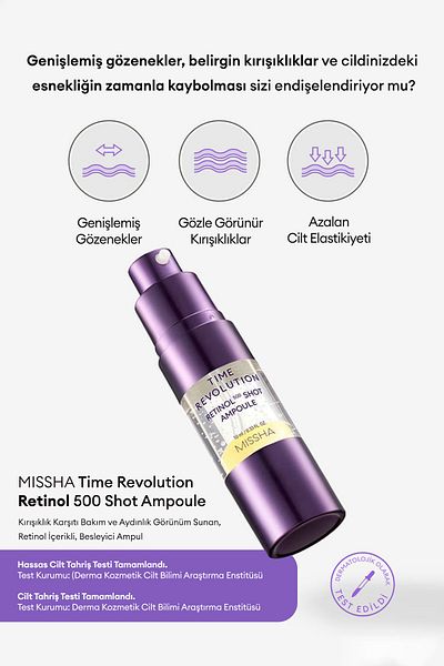 Missha Anti-Wrinkle, Retinol-Containing, Nourishing Ampoule Time Revolution Retinol 500 Shot Ampoule