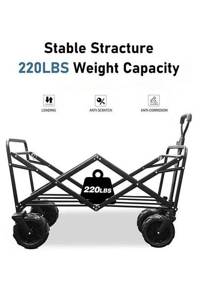 fulina Multifunctional foldable camping cart,600D Oxford cloth,all-terrain wheels,adjustable handle,black