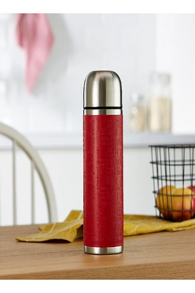 emsa Senator 1L Insulated Bottle with Red Sleeve – Travel Thermos Flask for Hot Water & Camping
