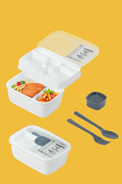 Porsima 3200 Vacuum Self-Lunch Box with Spoon, Fork and Sauce Bowl - 2-Tier Lunch Box - Lunch Box