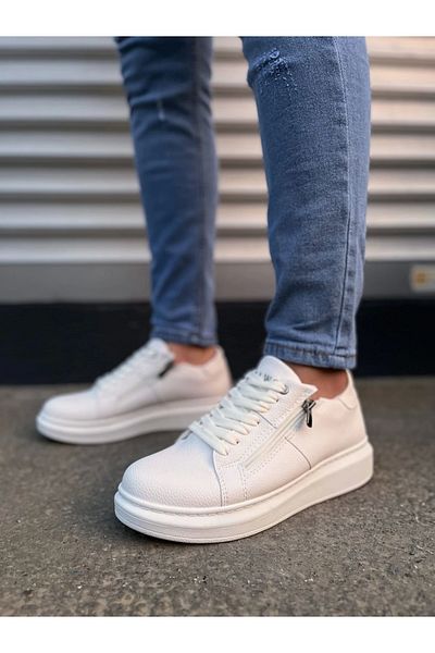 Joy Ayakkabı Jy155 Warrior Lace-Up and Zipper Skin Men's Casual Sneaker Shoes Cbt - White