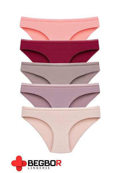 BEGBOR LİNGERİE 5 Piece Nude Tone Women's Panty Set with Lace Detail