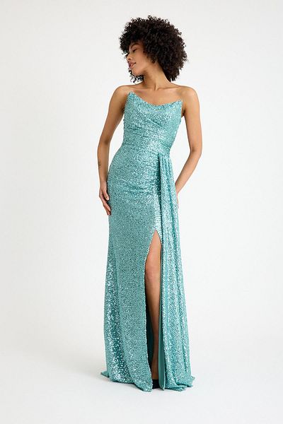 SpringStore Mint Strapless Sequined Evening Dress