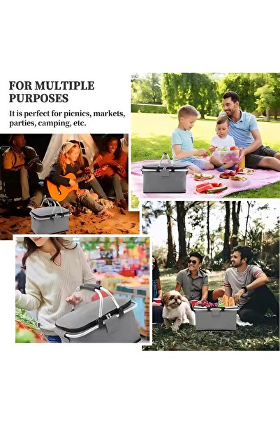 Generic Foldable Insulated Picnic Basket Cooler With Lid, Thick Aluminum Foil Ice Basket