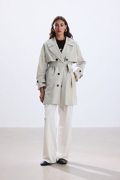 BE BLUE Classic Trench Coat with Stone Medium Length Belt