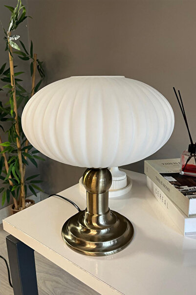 Bamyum Elegant Cam Beyaz Masa Lambası Dekoratif Masaüstü Aydınlatma Hol Abaju...