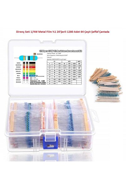Hatfon Elektronik Direnç Seti 1/4W Metal Film %1 20'Şerli 1280 Adet 64 Çeşit ...