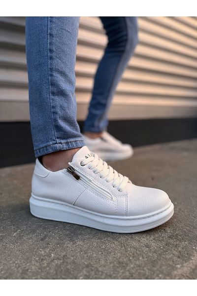 Joy Ayakkabı Jy155 Warrior Lace-Up and Zipper Skin Men's Casual Sneaker Shoes Cbt - White