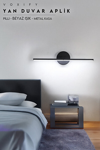 Voxify Kendinden Yapışkanlı Pilli Led Aplik Tablo Duvar Resim Ayna Duvar Lambası Kaliteli Siyah Metal Kasa