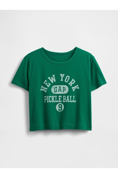 GAP Kadın Yeşil %100 Organik Pamuk VintageSoft Crop T-Shirt