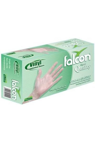 Falcon EZUK Vinyl Gloves - Clear Powder Free Medium (2 Packs x 100 Pieces)