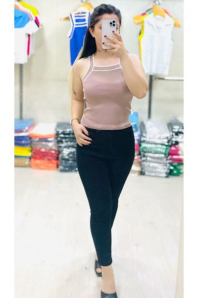 Butik Zeyoo Collection Γυναικείο γιακά με κορδέλα με λεπτομέρεια λουράκι Crop