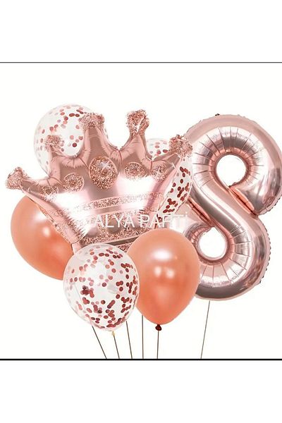 ALYA Σετ γενεθλίων PARTY King Crown και αριθμός με μπαλόνια με ροζ