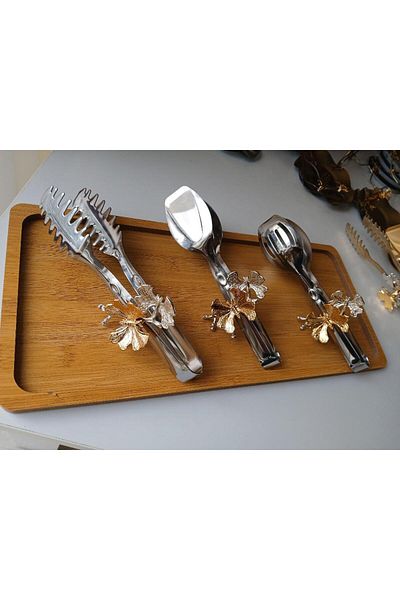 SEFHOME Decorative Set of 3 Stainless Steel Tongs Serving Tongs Luxury Presentation