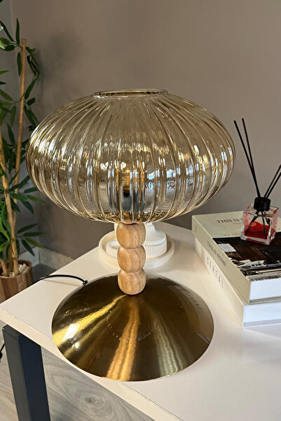 Bamyum Elegant Cam Bal Rengi Üç Boncuk Masa Lambası Dekoratif Masaüstü Aydınl...