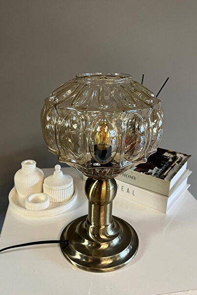 Bamyum Şila Cam Bal Rengi Masa Lambası Dekoratif Masaüstü Aydınlatma Hol Abajur Yatak Odası Başucu Lamba