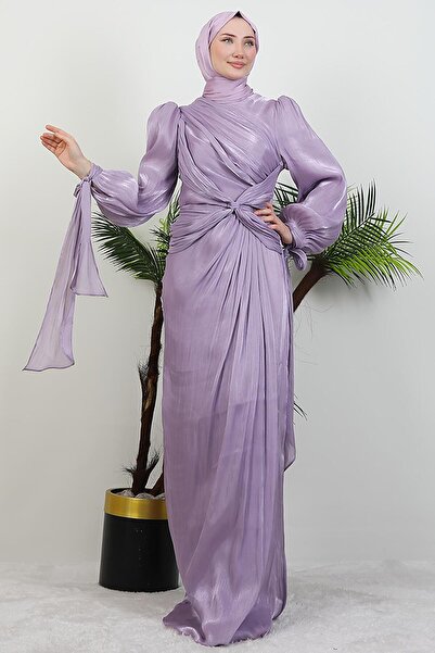 giz astore Orkide İpek Abiye Açık Lila