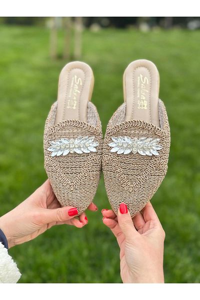 Bold Boutique Women's Stylish Stone Detailed Slippers, Women's House Slippers, Slippers