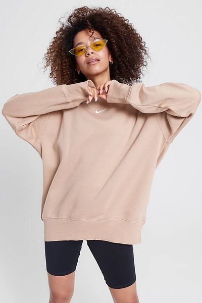 Nike Дамски суитшърт Sportswear Essential Collection Fleece Oversized Crew, цвят мляко и кафе