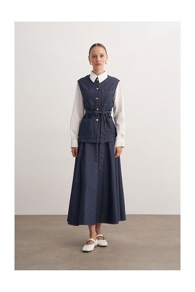 FUSHYA Denim Vest Skirt Suit