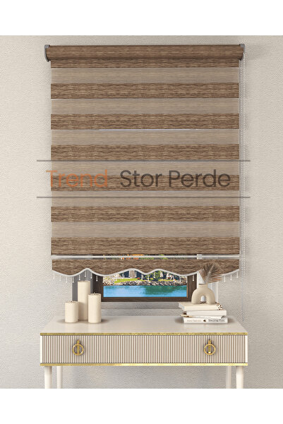 TREND STOR PERDE Kahve Boncuklu Zebra Stor Güneşlik Perde