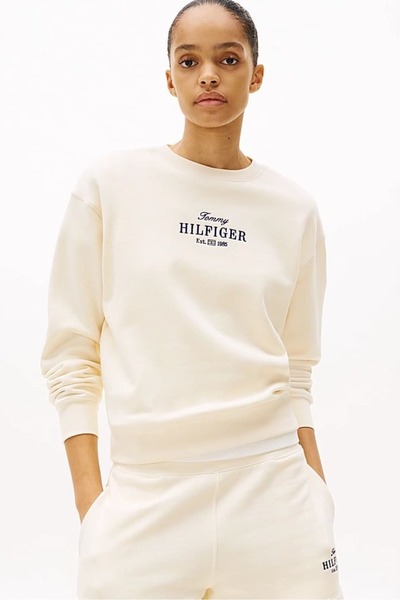 Tommy Hilfiger Kadın Th Logo Sweatshirt - Ekru