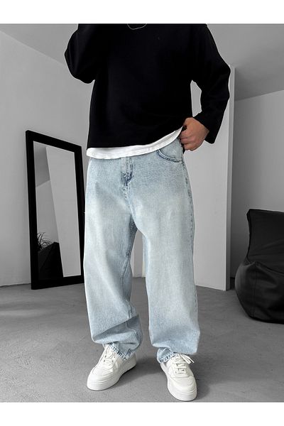 BYBASICMAN Ice Blue Baggy Jeans with Grinding Ke-783