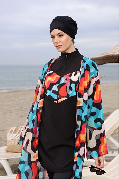 İYİBU Allsea Women's Colorful Patterned Tulle Pareo – Long Beach Kimono for Swimsuit Top