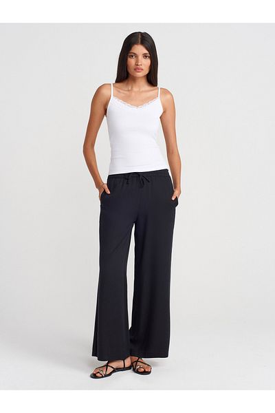 Dilvin 71623 Wide Leg Trousers-Black