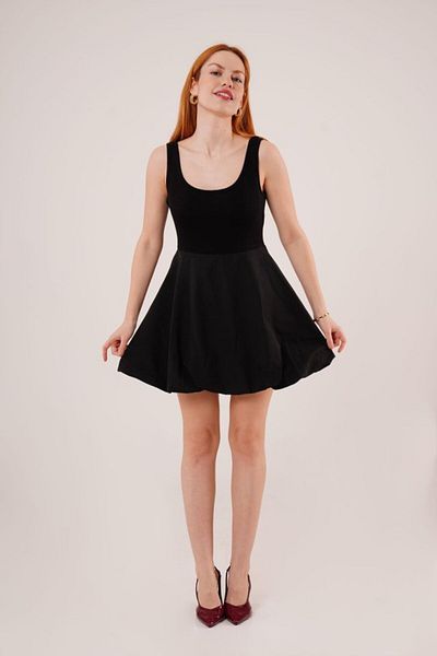 fh fashionhere Thick Strap Balloon Skirt Black Mini Dress