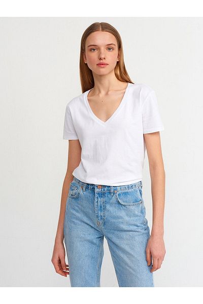 Dilvin 3470 V-Neck Basic T-shirt-white