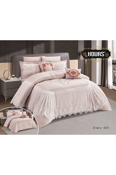 HOURS 8-piece lace bridal comforter with heavy, elegant ruffled filling for the most beautiful nights of your life