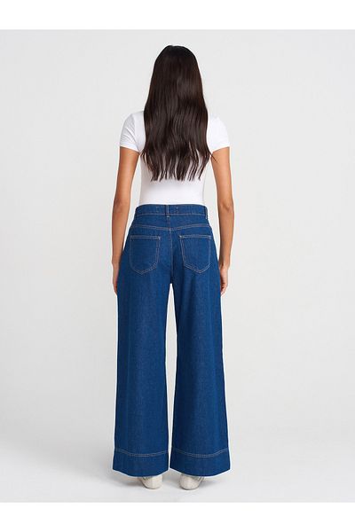 Dilvin 71984 Pantaloni din denim plisați cu picior lat - Albastru