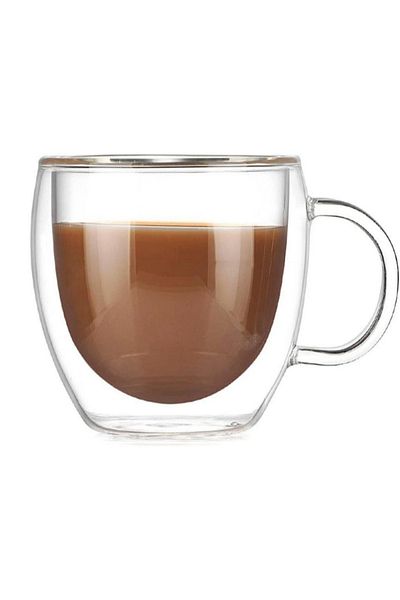 OEM Coffee mug, double-walled, 150 ml, glass, transparent, dimensions: 4.5 x 8 x 6.5 cm
