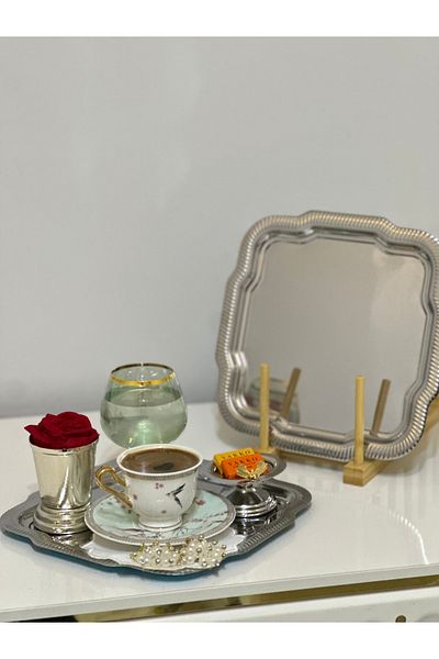 USD HOME Δίσκος σερβιρίσματος τσαγιού καφέ με μοτίβο ασημί royal kevar 6 τεμαχίων
