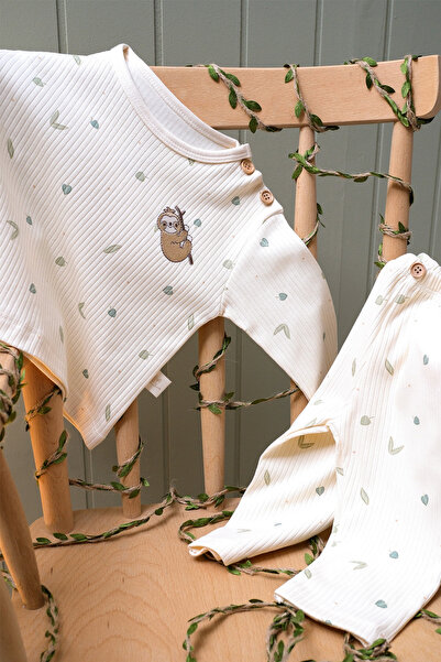 BABYLİM Sloth/Spring Bottom Top Set 100% Cotton Unisex Baby - Beige-
