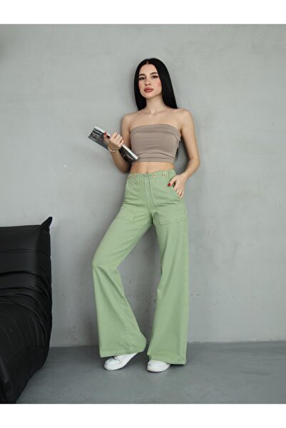 BPF Su Yeşili Wide Leg Jeans Pantolon