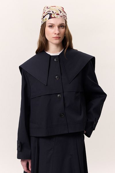 Manuka Wide Collar Gabardine Jacket Navy Blue